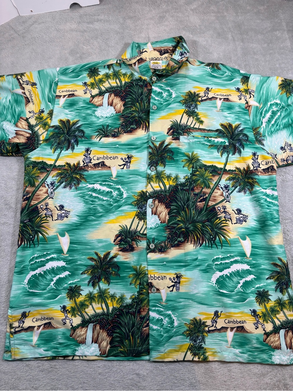 Vintage Rima Caribbean Tropical Hawaiian Camp Shirt XL Green Turquoise